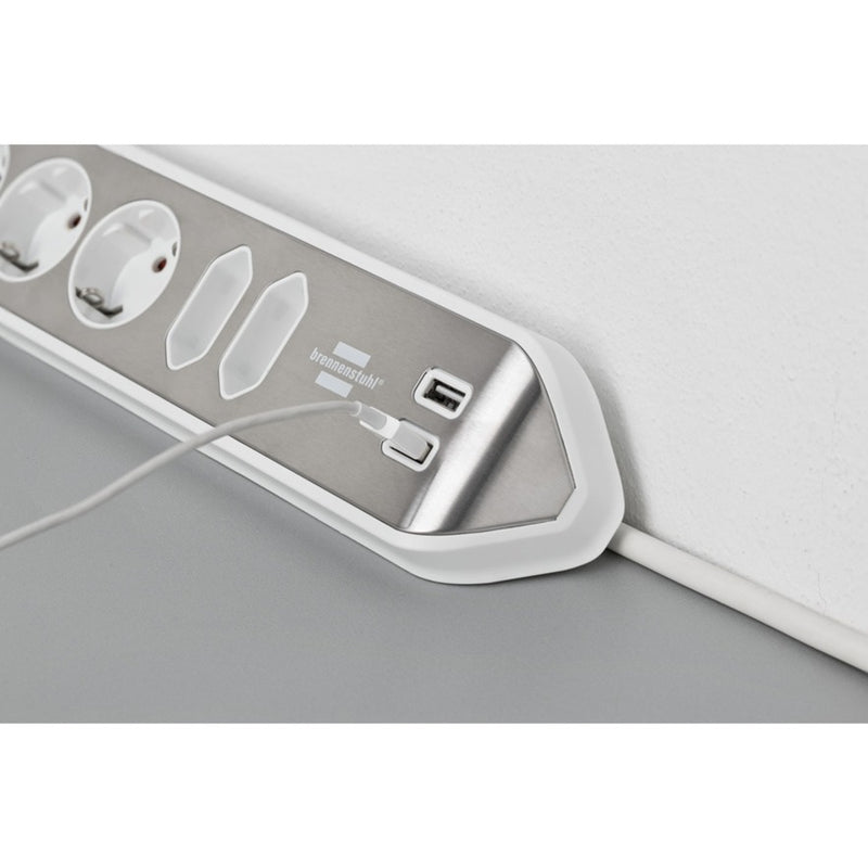 Load image into Gallery viewer, Brennenstuhl estilo hoekstopcontact 4-voudig met usb-oplaadfunctie stekkerdoos (wit roestvrij staal)
