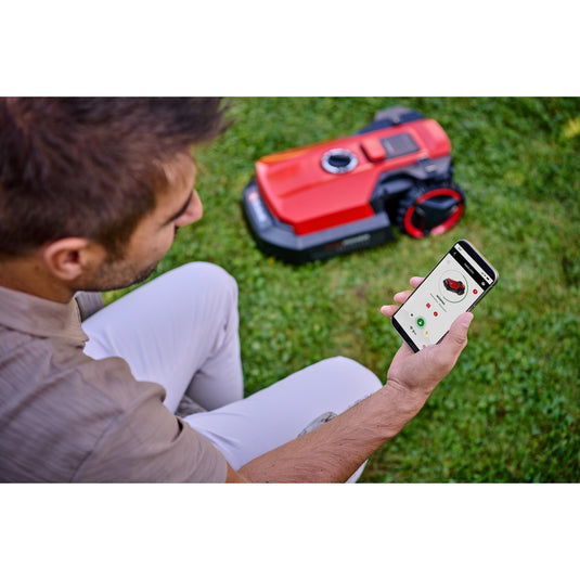 Einhell freelexo 500 robotmaaier (rood zwart, 2.5 ah power x-change plus accu + laadstation inbegrepen)