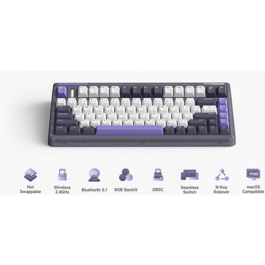 Iqunix og80 lavandin wireless mechanical keyboard (lavendel, us lay-out (qwerty), cherry mx brown, 80% (tkl), hot-swappable, pbt, 2.4ghz | bluetooth 5.1 | usb-c)