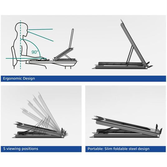 Act connectivity laptopstandaard, inklapbaar, hoogte verstelbaar in 5 standen (zwart)