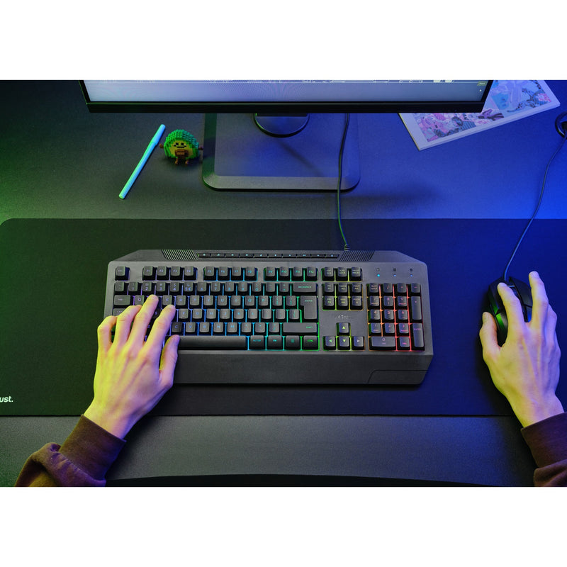 Load image into Gallery viewer, Trust gxt 836 evocx rgb gaming toetsenbord (zwart, us lay-out (qwerty), membraan, 100%, rgb)
