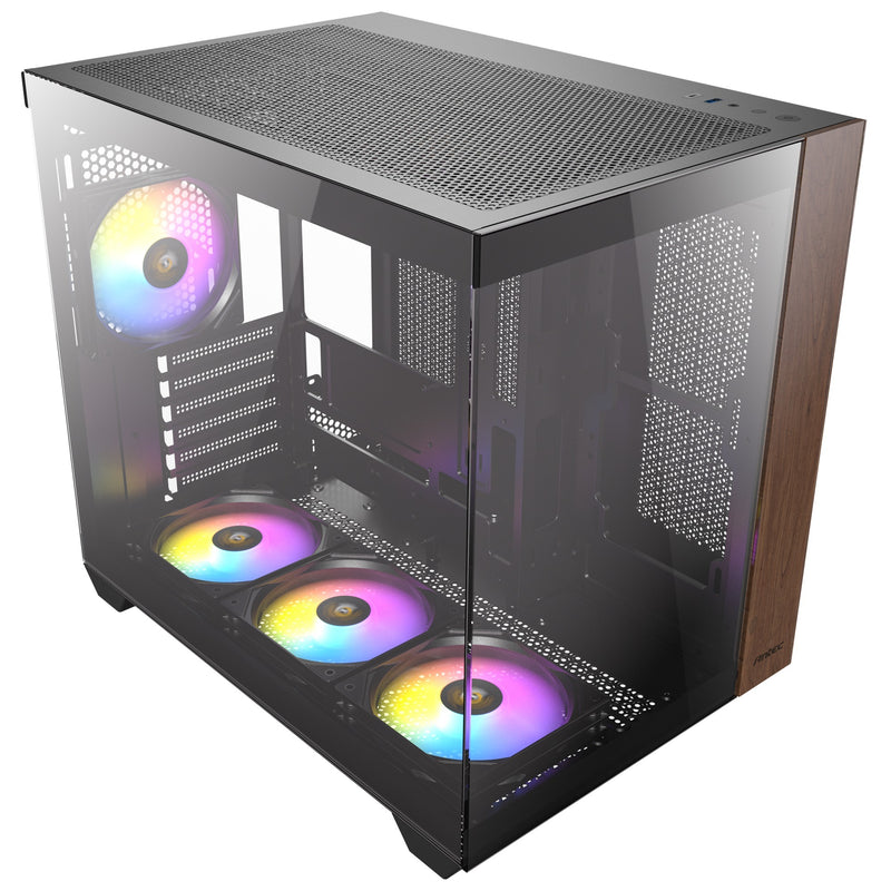 Load image into Gallery viewer, Antec cx800 wood argb midi tower behuizing (zwart houtkleur | 1x usb-a | 1x usb-c | tempered glass)
