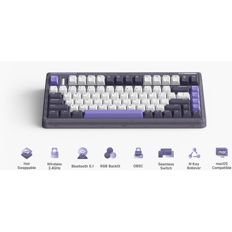 Load image into Gallery viewer, Iqunix og80 lavandin wireless mechanical keyboard, gaming toetsenbord (lavendel, us lay-out, cherry mx red, 80% (tkl), hot-swappable, pbt, 2.4ghz | bluetooth 5.1 | usb-c)
