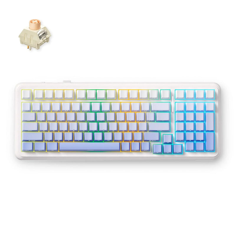 Load image into Gallery viewer, Mchose k99 v2 wireless gasket mount mechanical keyboard (wit, us lay-out (qwerty), kailh box icy creamsicle, 99%, rgb, pbt keycaps, hot-swap, 2.4 ghz | bluetooth | usb-c)
