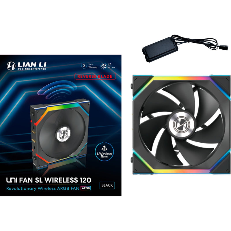 Load image into Gallery viewer, Lian li uni fan sl120 wireless reverse blade rgb case fan (zwart, 120 x 124.5 x 28 mm, pwm)
