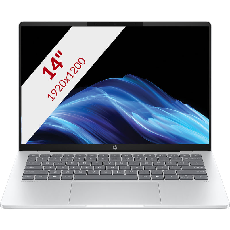 Load image into Gallery viewer, Hp omnibook 5 next gen ai 14-he0001nd (c0ef7ea) 14 copilot+ laptop (zilver | snapdragon x x1-26-100 | qualcomm adreno | 16 gb | 512 gb ssd)
