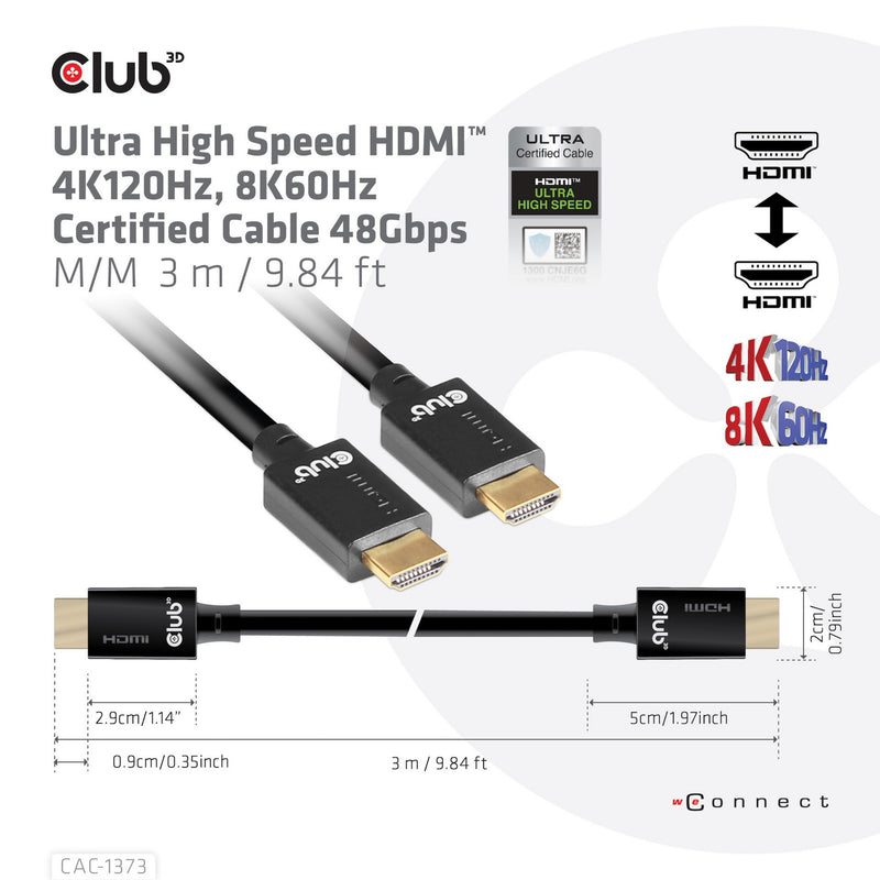 Load image into Gallery viewer, Club 3d gecertificeerde ultra high speed hdmi 2.1 kabel (zwart, 3 meter, 8k)
