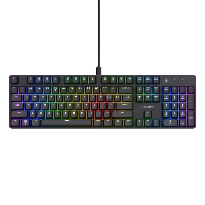 Load image into Gallery viewer, Trust gxt 871 zora mechanisch gaming toetsenbord (zwart, us lay-out (qwerty), huano red, 100%, rgb)

