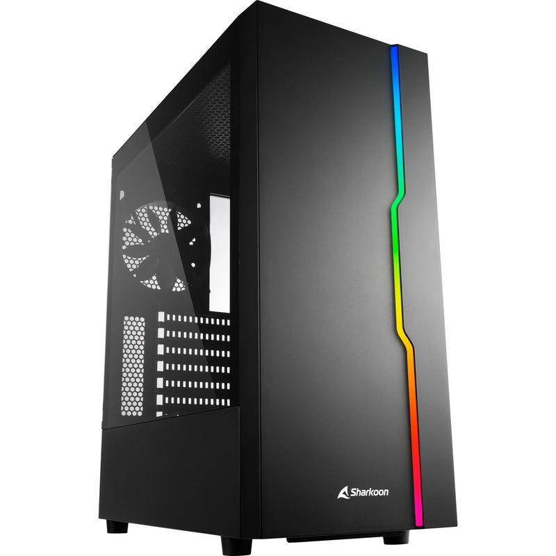 Load image into Gallery viewer, Sharkoon rgb slider midi tower behuizing (zwart | 3x usb-a | rgb | tempered glass)
