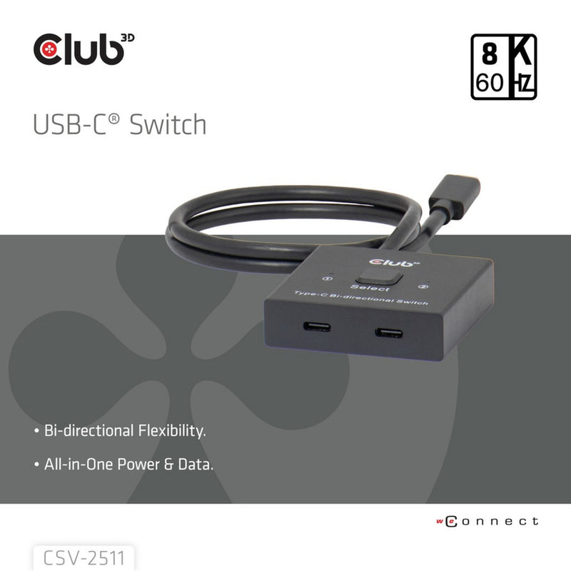 Afbeelding laden in galerijviewer, Club 3d usb-c bi-directional video + data + pd switch usb-switch (zwart)
