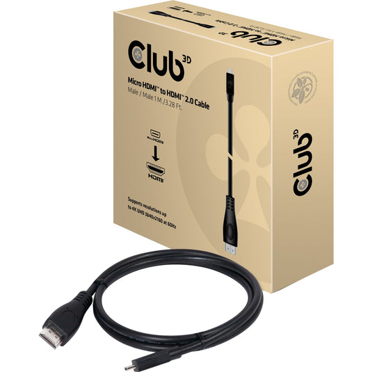 Club 3d micro hdmi > hdmi 2.0 kabel (zwart, 1 meter, 4k 60hz)