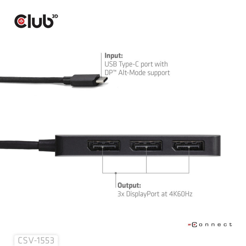 Afbeelding laden in galerijviewer, Club 3d usb-c naar triple displayport mst hub (zwart, 4k60hz)

