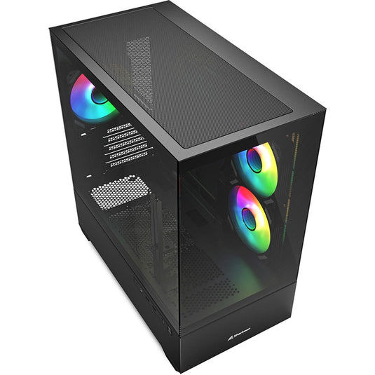 Sharkoon mk6 rgb mini tower behuizing (zwart | 2x usb-a | 1x usb-c | rgb | tempered glass)
