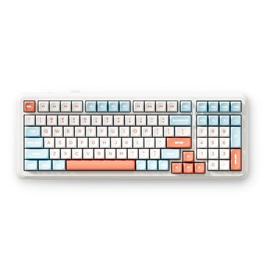 Mchose k99 v2 wireless gasket mount mechanical keyboard (wit, us lay-out (qwerty), kailh box icy creamsicle, 99%, rgb, pbt keycaps, hot-swap, 2.4 ghz | bluetooth | usb-c)