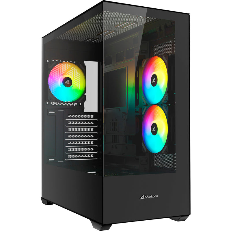 Load image into Gallery viewer, Sharkoon sk6 argb midi tower behuizing (zwart | 2x usb-a | rgb | tempered glass)
