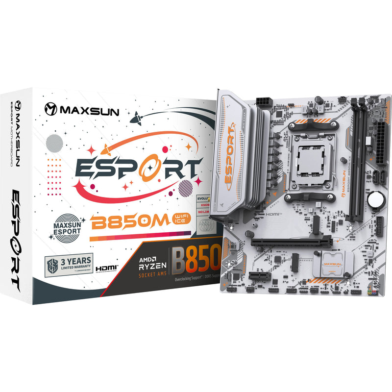 Afbeelding laden in galerijviewer, Maxsun ms-esport b850m wifi ice socket am5 moederbord (wit, raid, gb-lan, wlan, bt, sound, µatx)
