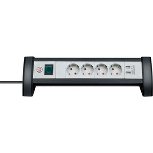 Brennenstuhl premium office-line stekkerdoos 4-voudig + 2x usb stekkerdoos (zwart lichtgrijs, 1,8 meter)