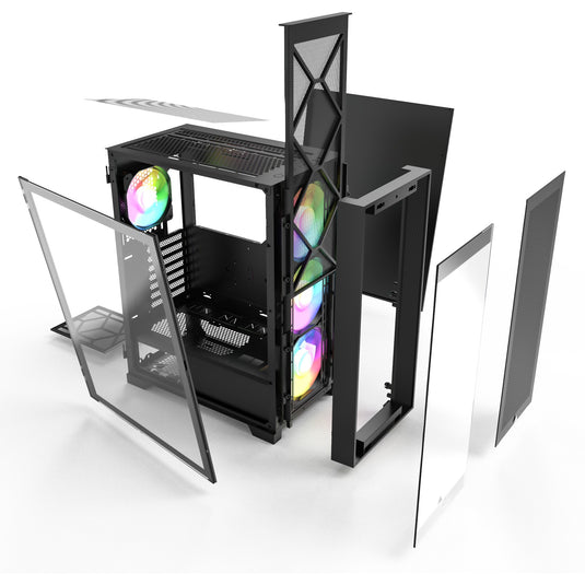 Montech air 1000 premium midi tower behuizing (zwart | 3x usb-a | tempered glass)