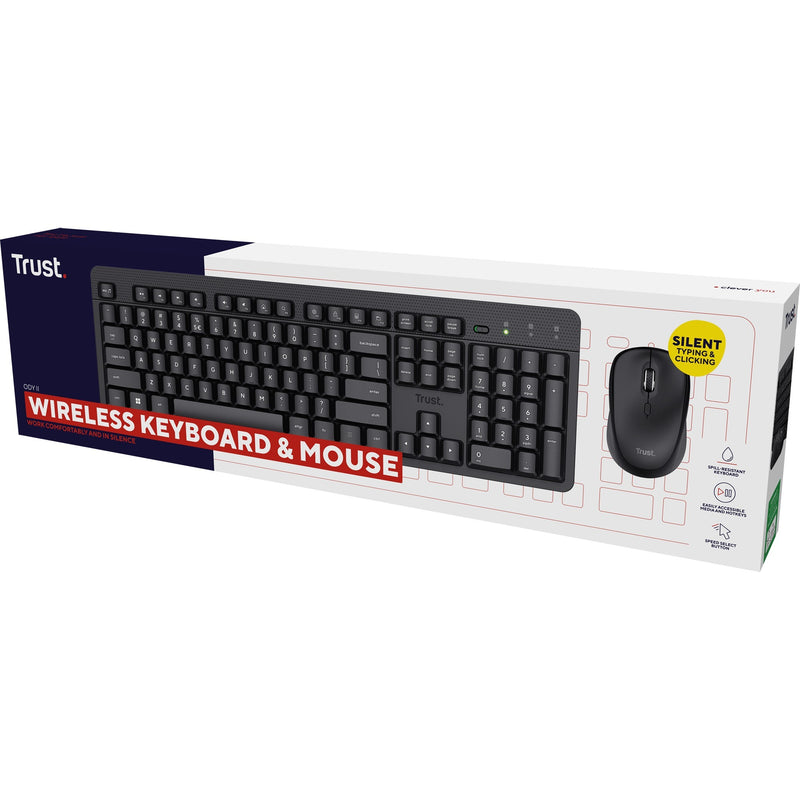 Load image into Gallery viewer, Trust ody ii stille draadloze toetsenbord- en muisset desktopset (zwart, us lay-out (qwerty), membraan, 100%, 800 dpi - 1.600 dpi)
