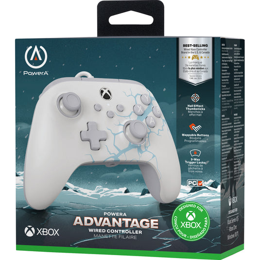 Powera advantage controller met kabel voor de xbox series x|s - poolijs (wit blauw, xbox series x|s, xbox one, pc)