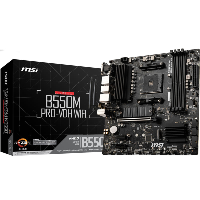 Load image into Gallery viewer, Msi b550m pro-vdh wifi socket am4 moederbord (zwart, raid, gb-lan, wi-fi 5, bt, sound, µatx)
