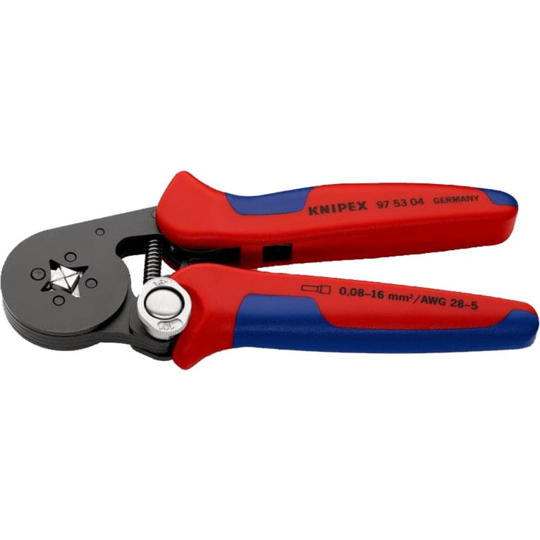 Load image into Gallery viewer, Knipex zelfinstellende krimptang voor adereindhulzen 97 53 04 sb (rood blauw, met zij-invoering)
