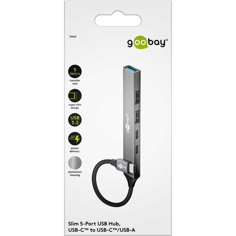 Load image into Gallery viewer, Goobay slanke usb-hub met 5 poorten, usb-c naar usb-c usb-a, 5 gbit s (lichtgrijs)
