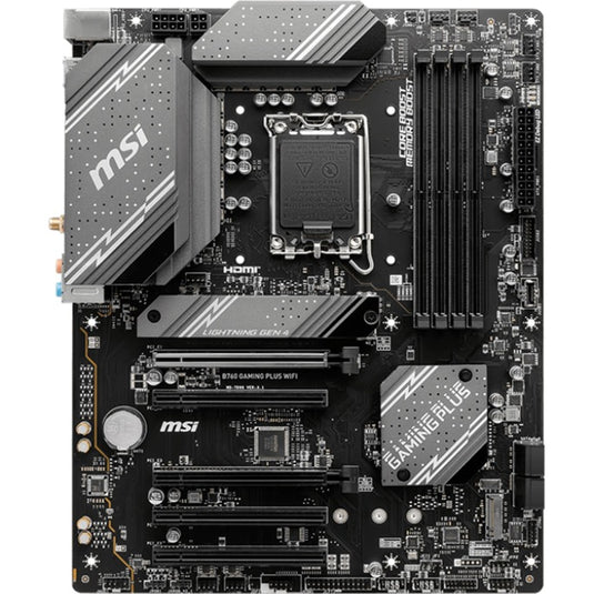 Msi b760 gaming plus wifi socket 1700 moederbord (grijs zwart, raid, 2.5gb-lan, wi-fi 6e, bt, sound, atx)