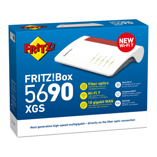 Fritz! box 5690 xgs edition international glasvezel router (wit rood, mesh wi-fi, 10 gbit s)