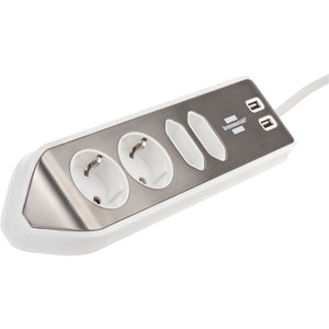Brennenstuhl ®estilo hoekaansluitdoosstrook met usb laadfunctie 4-weg 2x beschermende contactdozen 2x euro zilver wit