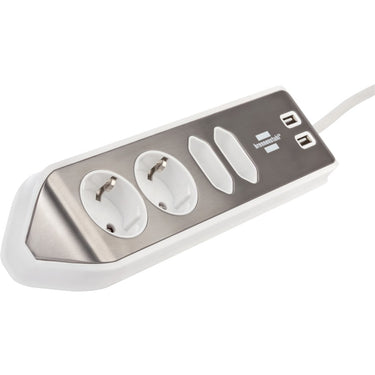 Brennenstuhl ®estilo hoekaansluitdoosstrook met usb laadfunctie 4-weg 2x beschermende contactdozen 2x euro zilver wit