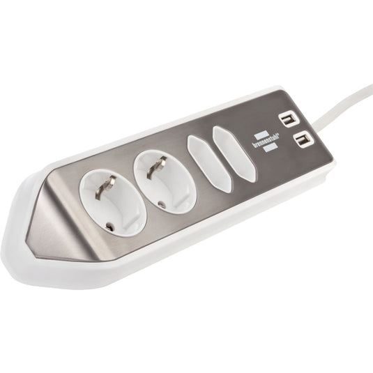 Brennenstuhl estilo hoekstekkerdoos 4-voudig stekkerdoos (wit roestvrij staal, 2x usb)