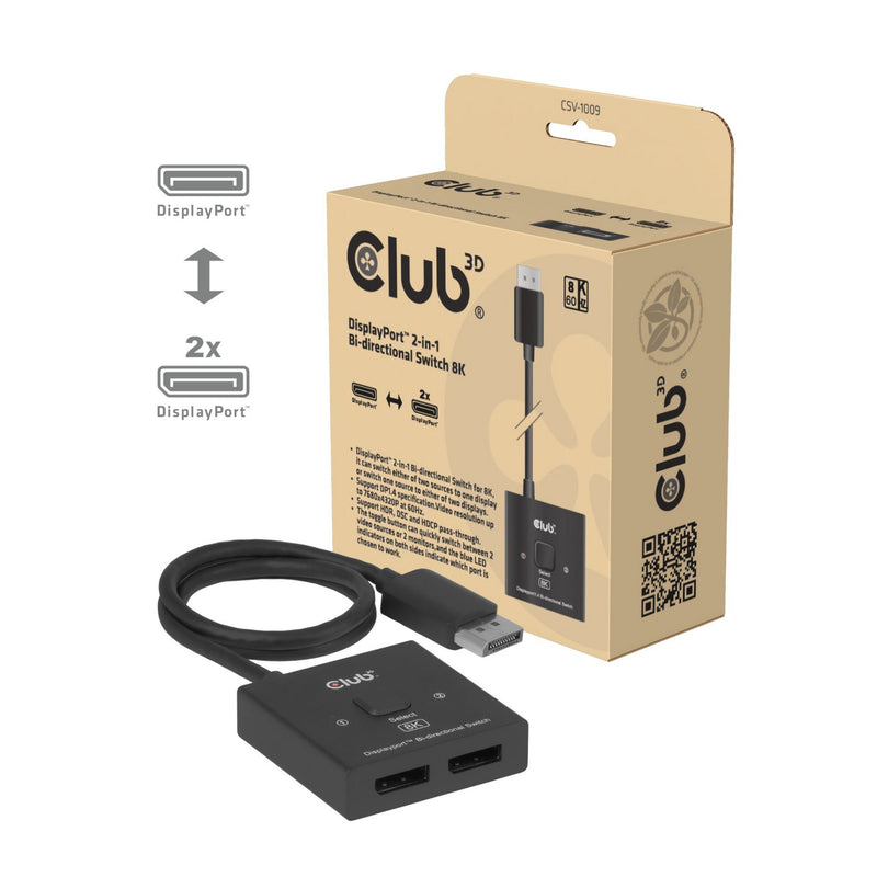 Load image into Gallery viewer, Club 3d 2-in-1 bidirectionele displayport switch (zwart, 8k)
