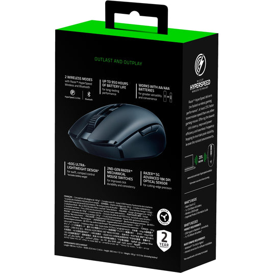 Razer orochi v2 mobile wireless gaming mouse (zwart, 18.000 dpi, 2.4 ghz + bluetooth)