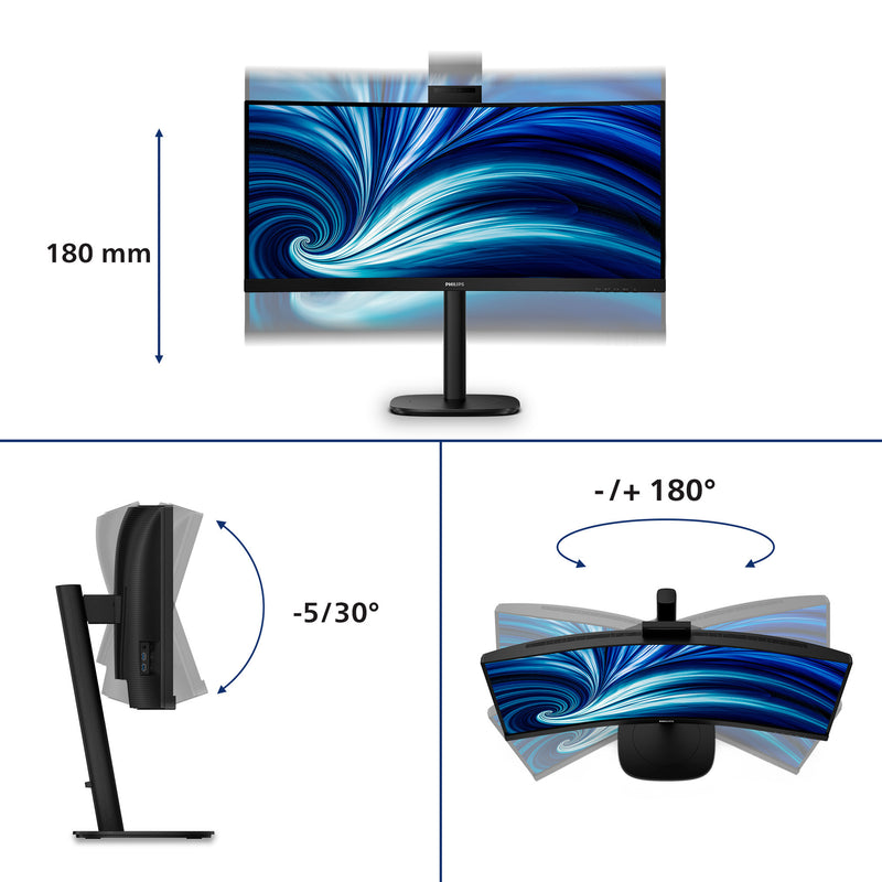 Load image into Gallery viewer, Philips 34b2u3600ch 34 curved ultrawide monitor (zwart, 2x hdmi, displayport, 3x usb-a, usb-b, usb-c, rj-45)
