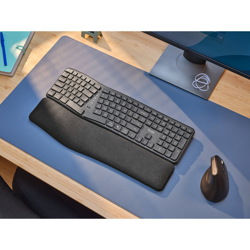 Load image into Gallery viewer, Trust keyra draadloos ergonomisch toetsenbord (zwart, us lay-out, bluetooth 2.4g usb)
