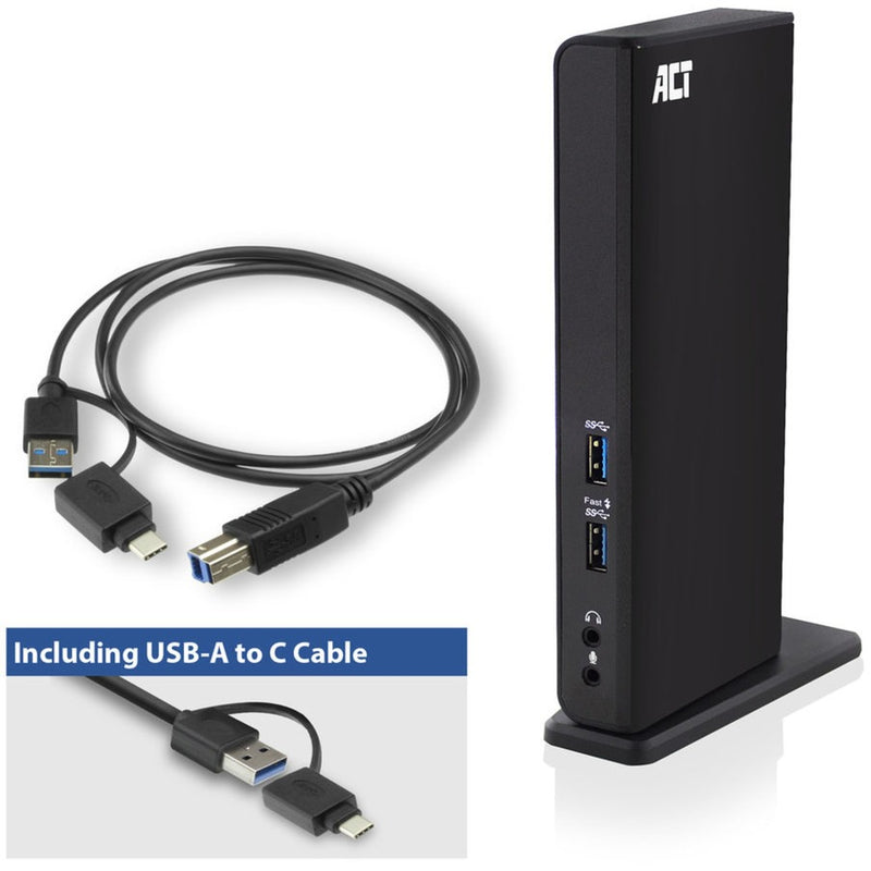 Load image into Gallery viewer, Act connectivity usb-c of usb-a dual monitor docking station (zwart)
