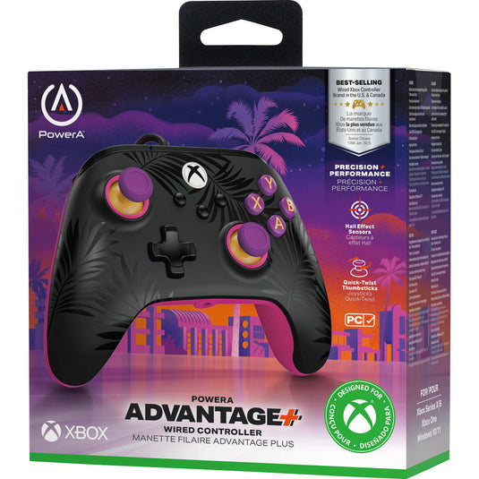 Powera advantage plus bedrade controller voor xbox series x|s - palmbomen in maanlicht (roze, xbox series x|s, xbox one, pc)