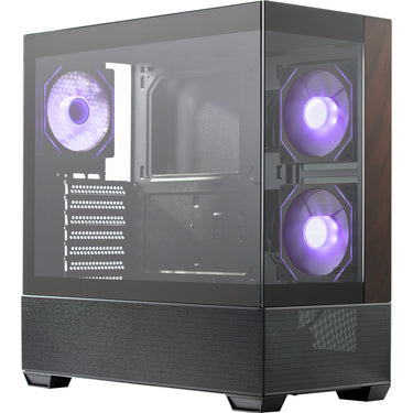 Cooler master elite 690 wood midi tower behuizing (zwart houtkleur | 2x usb-a | 1x usb-c | rgb | tempered glass)