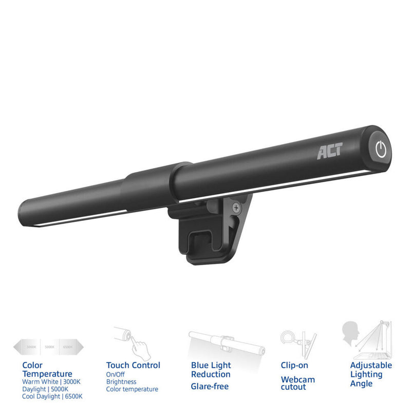 Load image into Gallery viewer, Act connectivity dimbare clip-on laptop led-lichtbalk led-bar (zwart, usb-voeding, 3000k-6500k)
