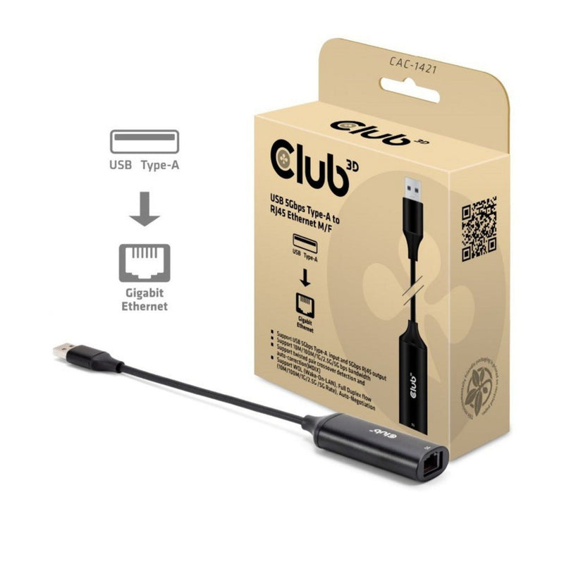 Afbeelding laden in galerijviewer, Club 3d usb-a naar rj45 ethernet 5gbps adapter (zwart)
