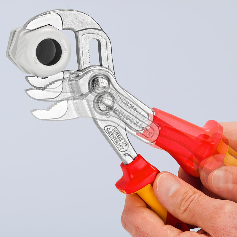 Load image into Gallery viewer, Knipex cobra vde hightech-waterpomptang 87 26 250 zweedse- waterpomp-tang (rood geel, getande grijpvlakken, doorgestoken scharnier )
