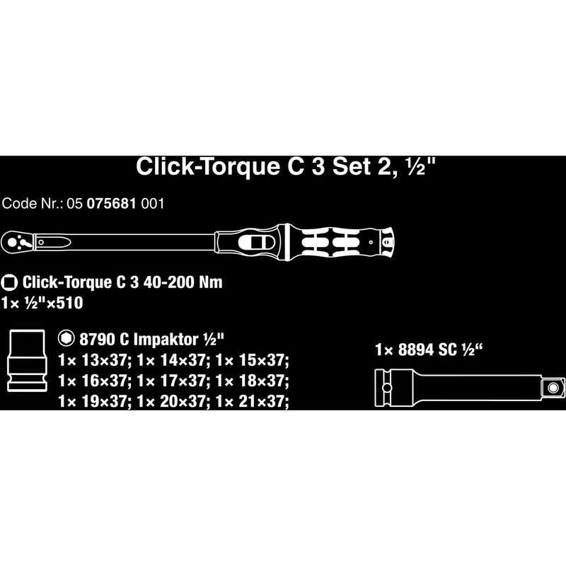 Load image into Gallery viewer, Wera click-torque c 3 set 2, 1 2 draaimomentsleutel (zwart groen, 11-delig, met omkeerbare ratel)
