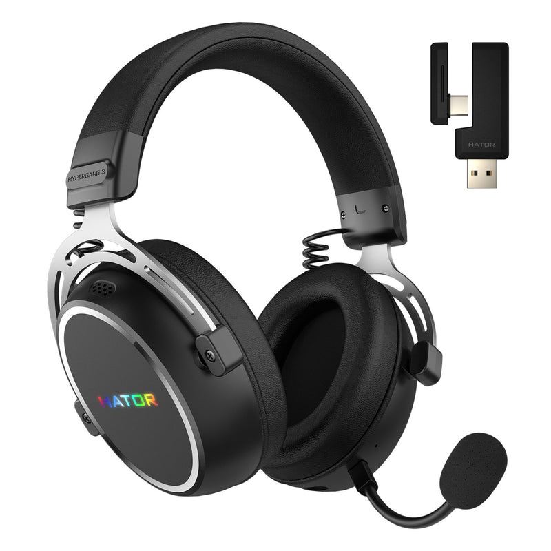 Load image into Gallery viewer, Hator hypergang 3 wireless over-ear gaming headset (zwart, rgb, 2.4ghz bluetooth usb)

