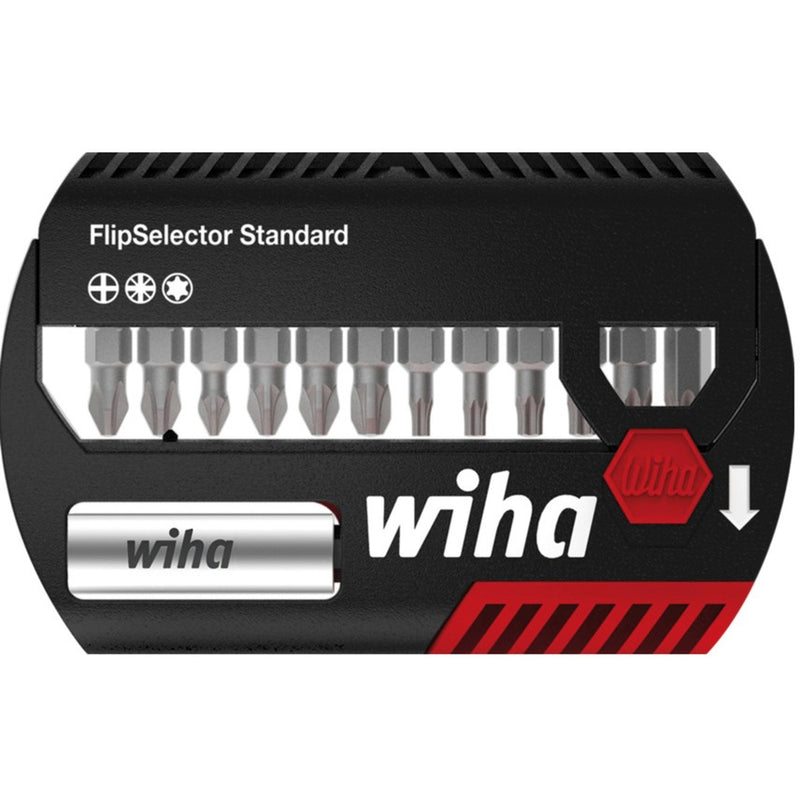 Load image into Gallery viewer, Wiha bitset flipselector standard 25 mm (zwart rood, phillips, pozidriv, torx® 13-delig 1 4 c6,3 met riemclip)
