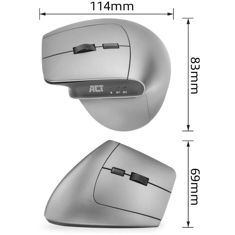 Load image into Gallery viewer, Act connectivity draadloze ergonomische muis met bluetooth en usb-c usb-a (zilver zwart, 1000 - 2400 dpi)
