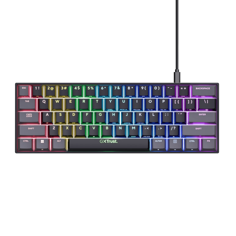 Load image into Gallery viewer, Trust gxt 867 acira 60% mini mechanisch gaming toetsenbord (zwart, us lay-out (qwerty), outemu red, 60%, rgb)

