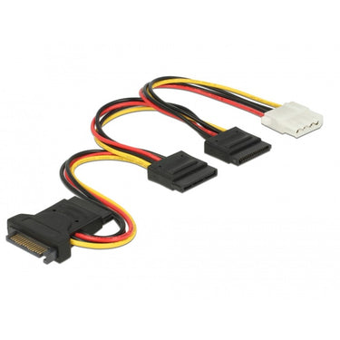 Delock sata 15 pin plug > 3 x sata receptacle + 1 x molex 4 pin female (pcb) kabel (20 cm)