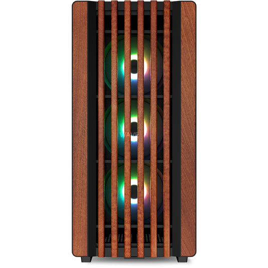 Sharkoon rebel c70g rgb midi tower behuizing (zwart houtkleur | 2x usb-a | 1x usb-c | rgb | tempered glass)