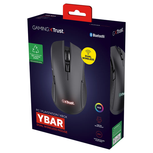 Trust gxt 931 ybar draadloze gamingmuis (zwart, 200 - 7.200 dpi, 2.4ghz bluetooth usb)